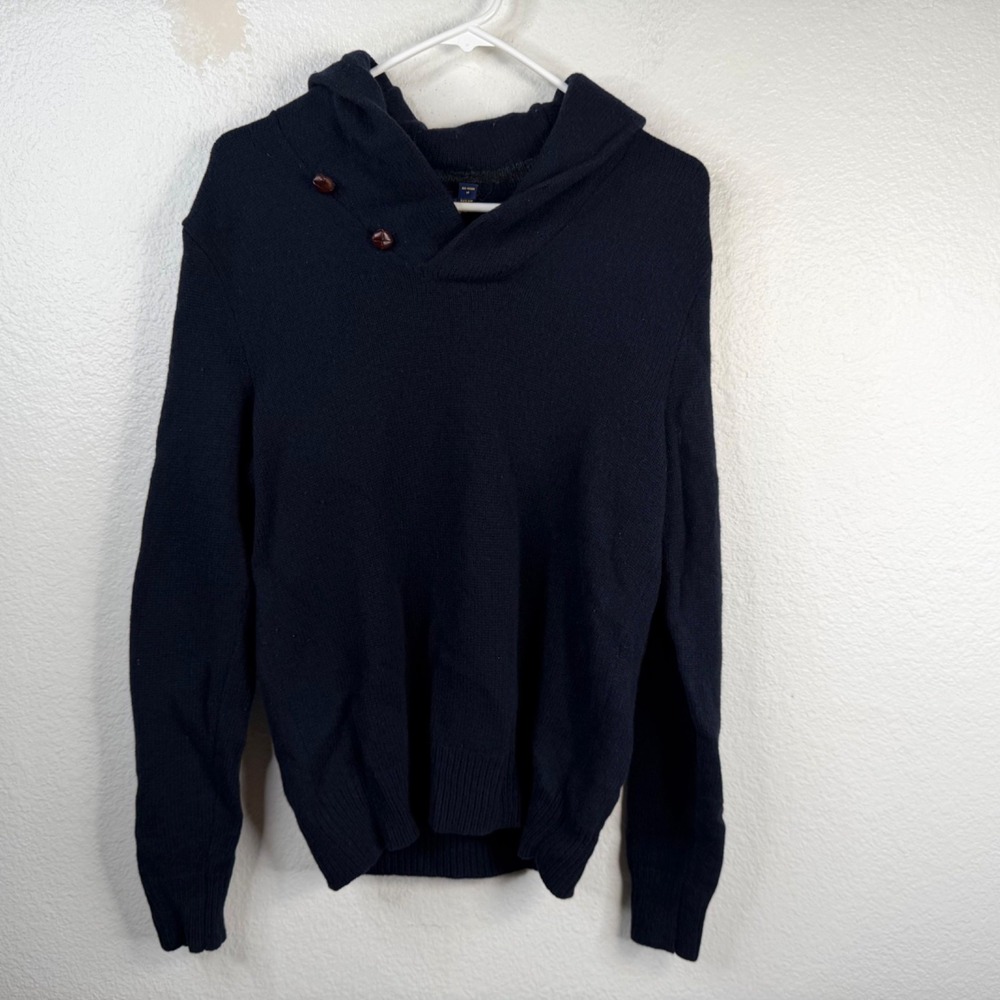 Rugby Ralph Lauren Sweater 100% Shetland Wool Cowl Neck Blue Sz M Varsity Preppy